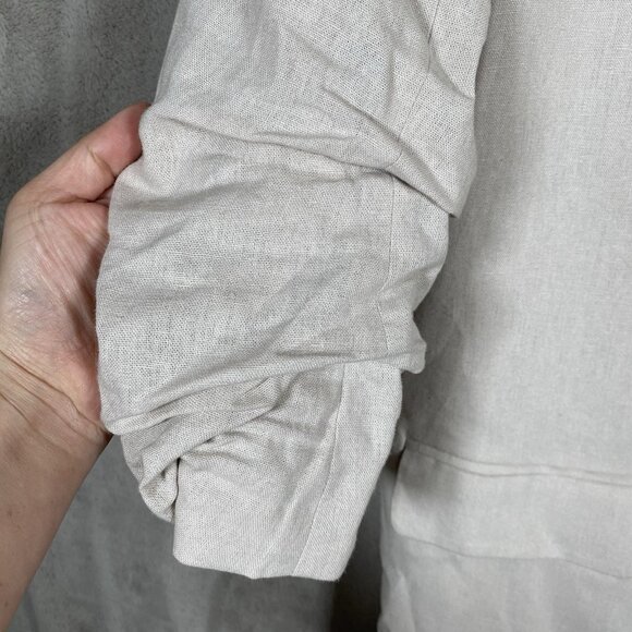 Scoop Linen Blend Scrunch Sleeve Blazer M Beige Jacket Shawl Collar Washable - Picture 4 of 13